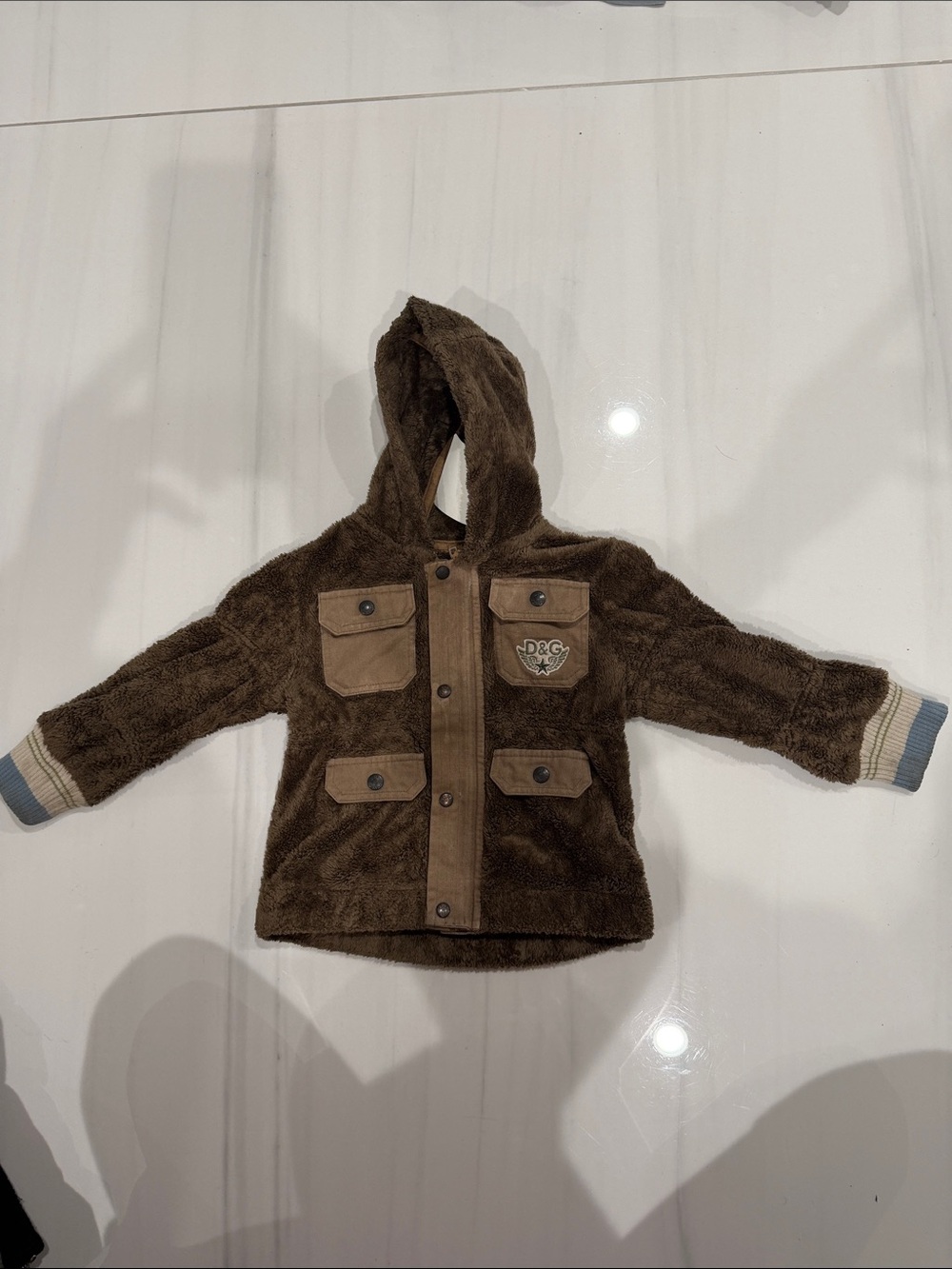 D&G Kids Brown Hooded Teddy Coat with Patch